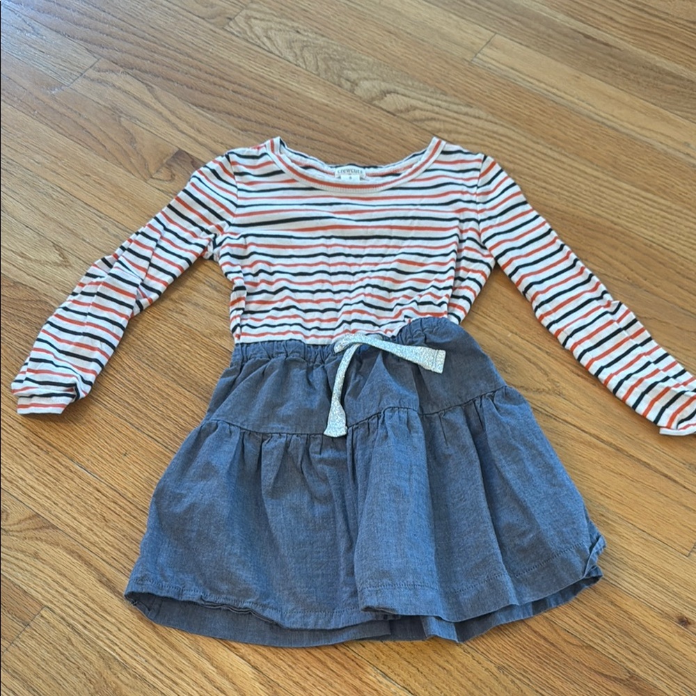 Crewcuts Striped Long Sleeve Dress with Denim Skirt size 5